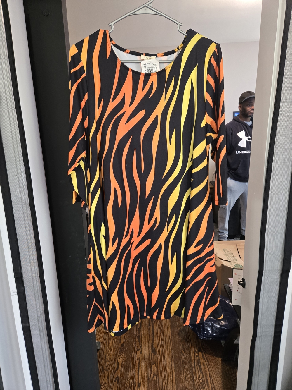 Bold Tiger Stripe Dress in Black with Orange & Yellow